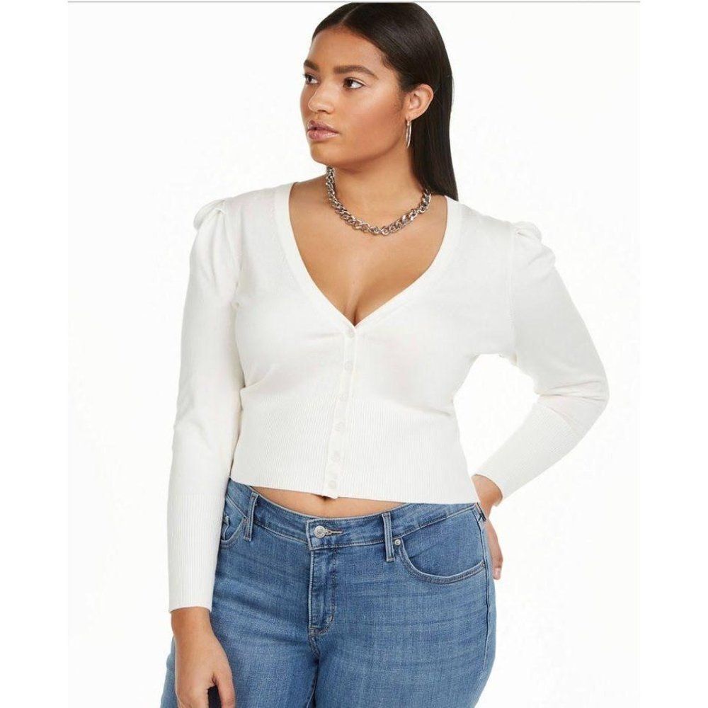Danielle Bernstein White Cropped Light Weight Cardigan Sz 1X NEW